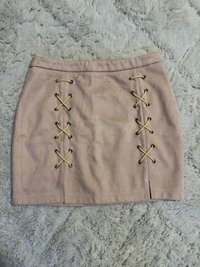 Simplee Apparel Pink Lace-Up Front Mini Skirt